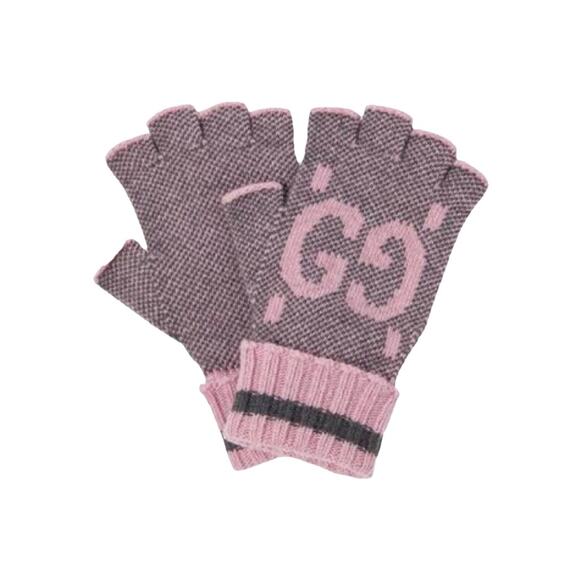 Gucci Accessories - NIB Gucci GG Fingerless Gloves Mittens Pink Size L 100% Cashmere
